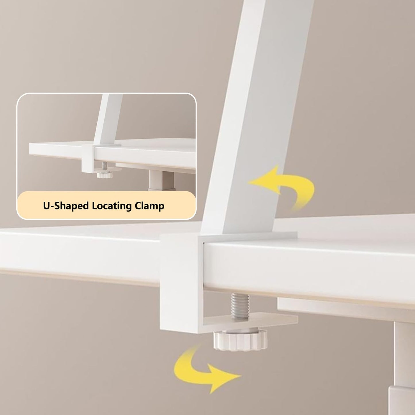 AWSAD Clamp on Desk Shelf, Desktop Extender Storage Organizer Adjustable Floating Desks Shelf for Office, Dorm, Home Desk Organization, White (23.6 x 7.8 in)