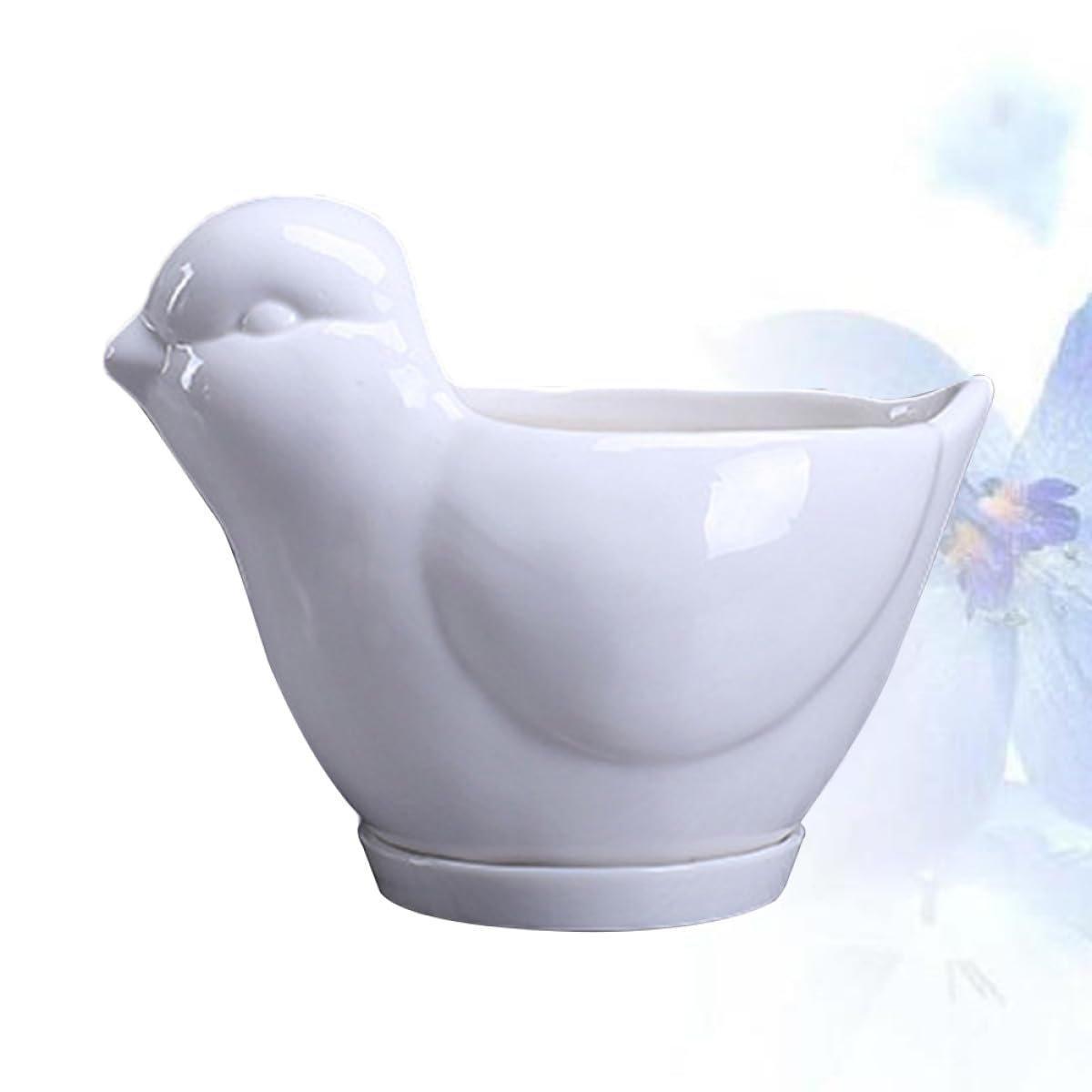 Kisangel Ceramic Bird-Shaped Flower Pot with Saucer for Succulent Plants, Small White Indoor Plant Container, Decorative Desktop Planter for Home Gardening