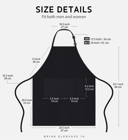 Syntus 12 Pack Bib Apron, Unisex Aprons Adjustable Waterdrop Resistant with 2 Pockets Cooking Kitchen Apron for Chef, BBQ Drawing Apron Bulk, Black