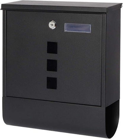 Decaller Wall Mount Mailbox with Key Lock, Metal Rust-Proof Mail Box with Newspaper Compartment for Outside, 15.4" x 12" 4.8", 2203 Black
