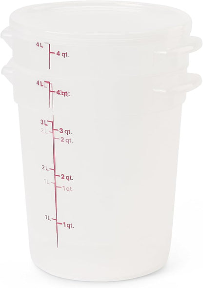 Cambro Food Storage Containers with Lids (BPA-Free) - 4 Quart - Food Grade Buckets with Lids (2 Pack) - For Dough Proofing and Brining (Translucent)