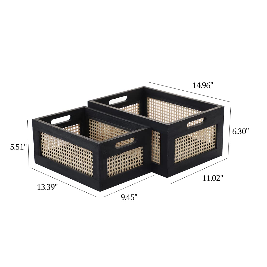 HODAKJUE Wood Baskets, Rattan Storage Baskets for Organizing, Black, Set of 2