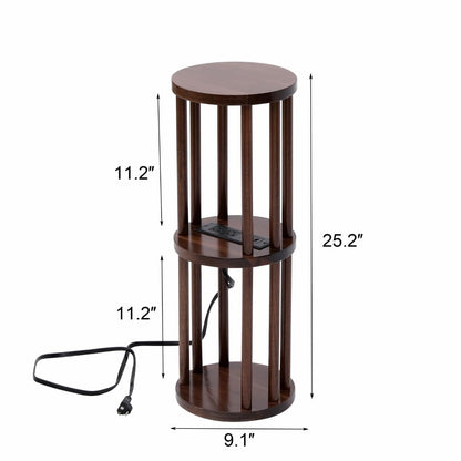 9 x25 Fully Assembled Walnut Wood Round Drink Table with Charging Station, Mid-Century Modern Circle Wood Accent Pedestal Table for Living Room or Small Bedroom Nightstand