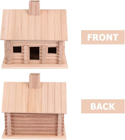 EXCEART Wooden Birdhouse 7.87X7.87X5.90 Inch Log Cabin Style Bird Nest for Small Birds Outdoor Garden Decoration Backyard Nesting Box