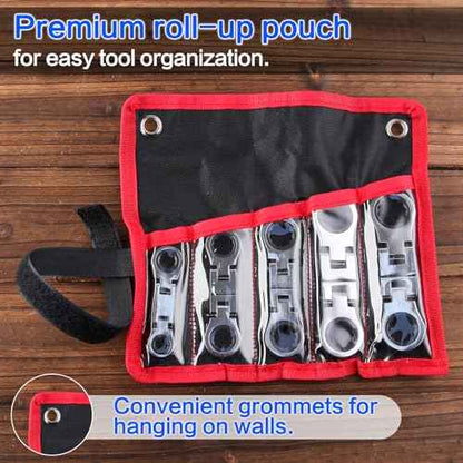SPEEDWOX 5pcs Double Box End Flex-Head Ratcheting Combination Wrench Set - Metric Wrench Sets