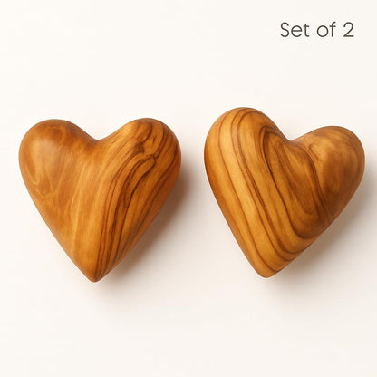 Zuluf Set of 2 Olive Wood Hearts 2 x 2 Hand Carved Wooden Heart Rustic Farmhouse Table Centerpiece Wedding Decoration Valentine Home Gift Sympathy Keepsake Made in Bethlehem w/Certificate