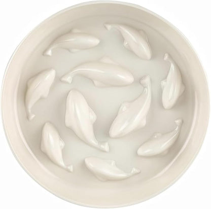 Slow Feeder Bowl for Cats and Small Dogs,Cilkus Fish Pool Design, Fun Interactive Bloat Stop Puzzle Feeder Bowl Healthy Eating Diet Made of Melamine Food Grade Material (White(Melamine))