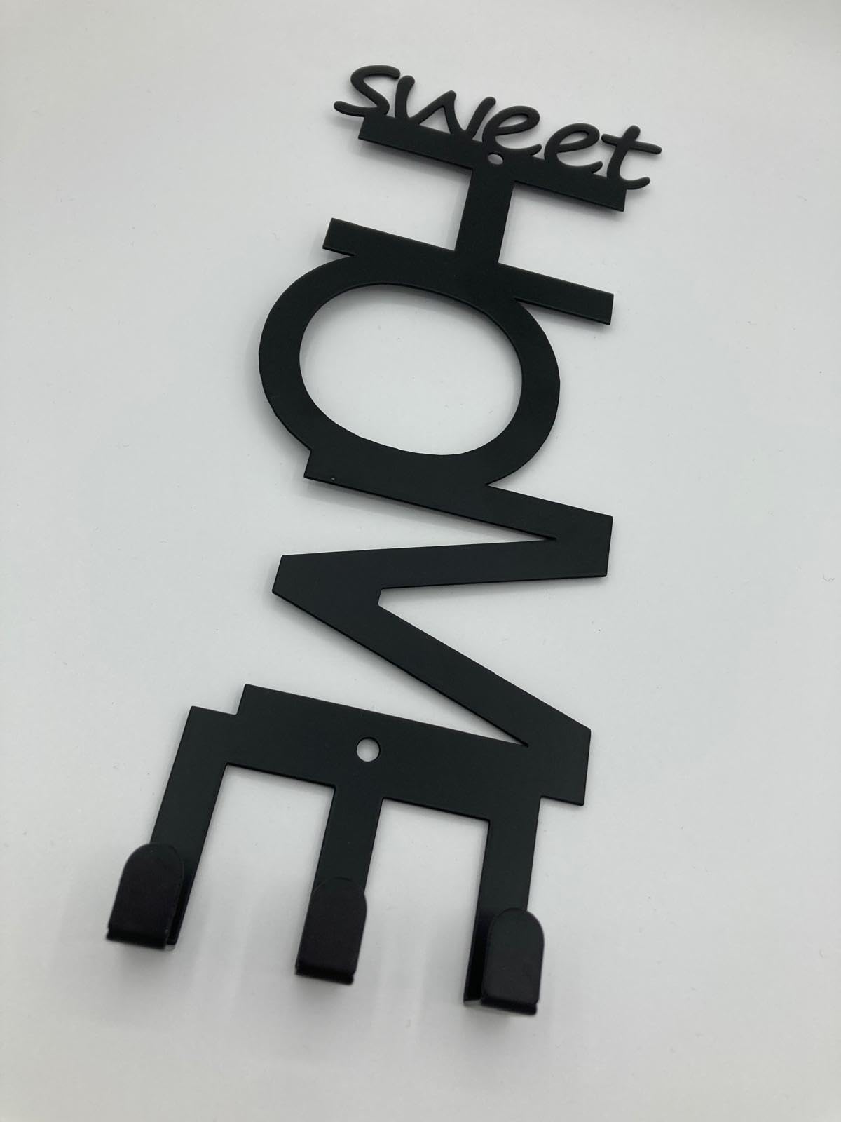 Sweet Home Wall Key Holder with 3 Hooks, Black Metal Decorative Key Hanger, 2 Installation Options