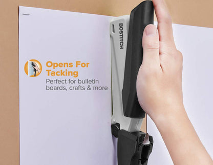 Bostitch Office Executive 3 in 1 Stapler, Includes 210 Staples and Integrated Staple Remover, One Finger Stapling, No Effort, 20 Sheet Capacity, Spring Powered Stapler, Black/Gray (INP20)
