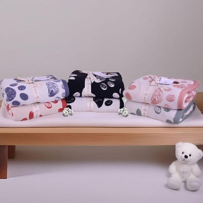 Small Pet Blanket - 100% Organic Cotton, Double Layer Plush Sherpa, Soft Plush, Blue Paw Jacquard Knit, 30"x40", Small Dog Blanket, Ideal Cat Blanket - Soft and Warm