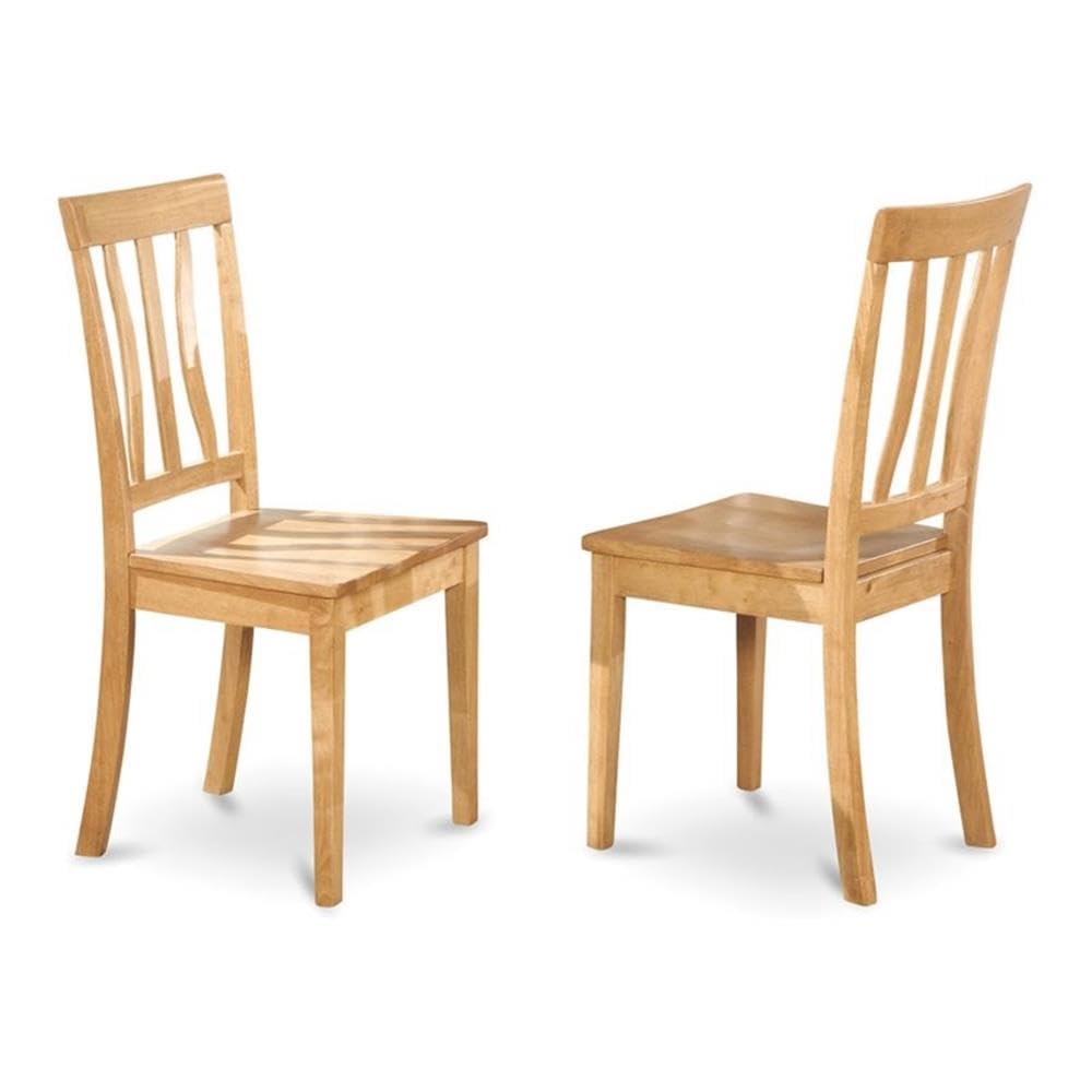 East West Furniture ANC-OAK-W Antique Dining Room Chairs - Slat Back Wooden Seat Chairs, Set of 2, Oak