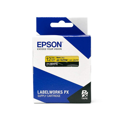 Epson LABELWORKS 212BYPX Genuine PET (Polyester) Tape Cartridge - Black on Yellow Industrial Label Maker Tape - 1/2" (12MM) Wide, 30 ft