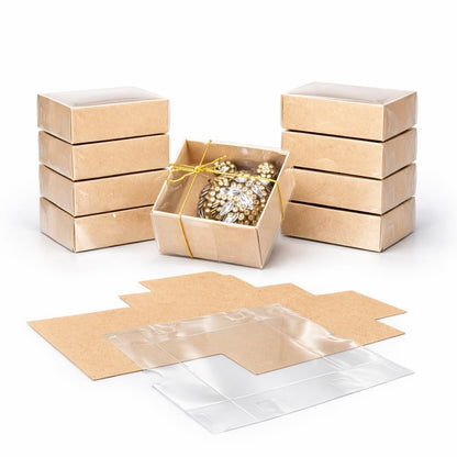 novamem since 2024 Premium Kraft Gift Boxes with Clear Window - 25 Pack Small Favor Boxes for Elegant Gift Packaging, Jewelry, Candy & Small Business (2.76 x 2.76 x 1.18 in)