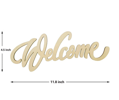 5pcs Wood Cutout Welcome Sign Unfinished Wooden Welcome Letters Word Wood Art Sign for Rustic Spring Wreath Crafts Front Door Home Gallery Wall Decor Letter Board Painting 11.81x4.53 Inches