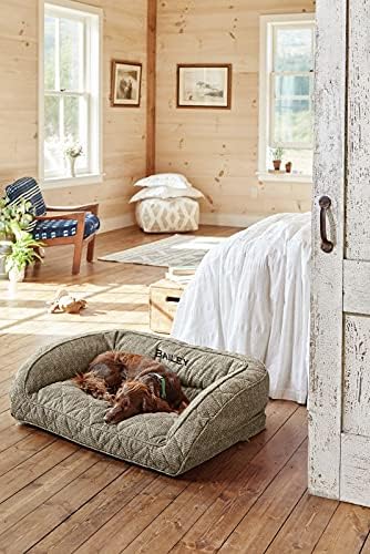 Orvis Comfort Fill-Eco Couch Dog Bed – Plush Three-Sided Bolster with Comfort Fill-Eco Cushion, Quilted Cover, Zip-Off & Machine Washable, Charcoal Chevron - X-Large
