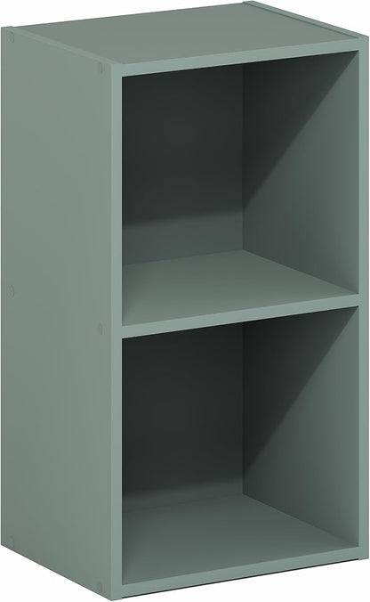 Furinno PASIR Book Shelf, 2-Tier Modern Bookshelf, Open Shelves Bookcase 9 x 12 x 21, Easy Assembly, for Living Room, Bedroom, Home Office, Sage Green