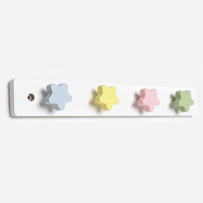 WONDERBEE Kids Coat Rack | Wall Mounted 14” Wooden Hanger | Decorative for Kid's Bedroom, Playroom, Bathroom | 4 Star Shaped Hooks for Hanging Coats, Backpacks & Towels | White