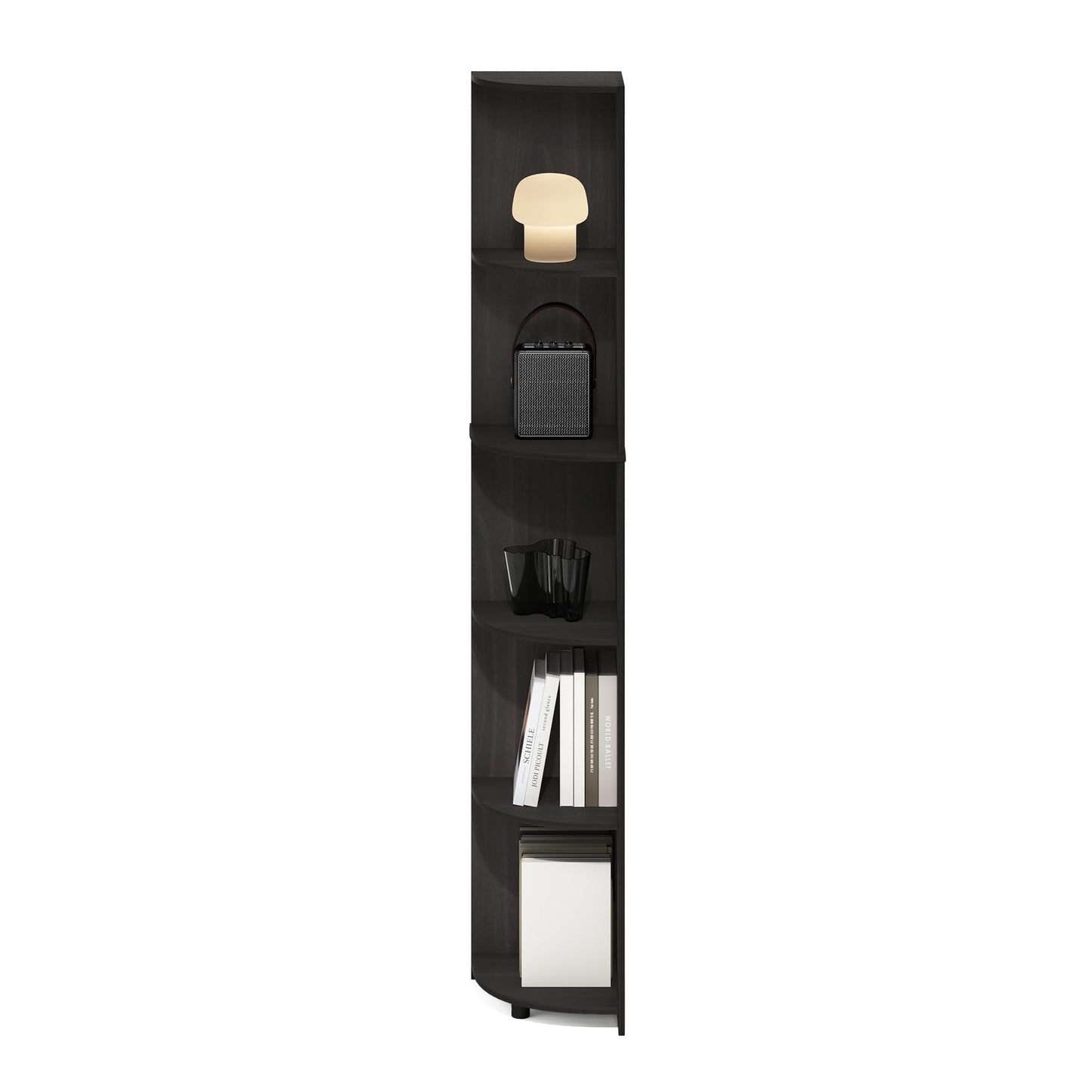Furinno ECON Corner Shelf, 5-Tier Corner Book Shelf, Storage Shelves, Display Rack, Bookshelf, for Organization and Storage, Living Room, Home Office, Espresso