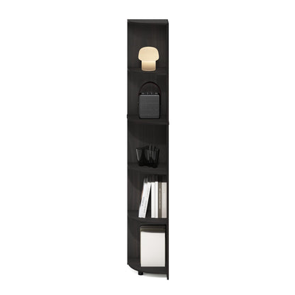 Furinno ECON Corner Shelf, 5-Tier Corner Book Shelf, Storage Shelves, Display Rack, Bookshelf, for Organization and Storage, Living Room, Home Office, Espresso