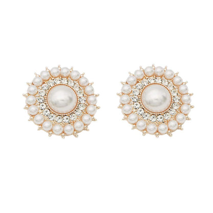 MLAVXCC 1 Pair Elegant Women's Round Pearls Rhinestones Shoe Clips Crystal Wedding Party Shoes Jewelry Decoration Charms (Gold)