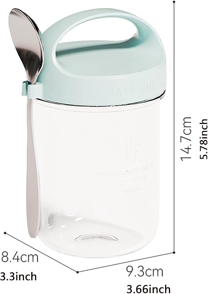 2Pack Overnight Oats Containers with Lids and Handle,14 oz Airtight Oatmeal Container,Mason Jars with Lid for Cereal,Milk,Fruit,Yogurt,On The Go Container,Salad Jars,Glass Jars (Blue)