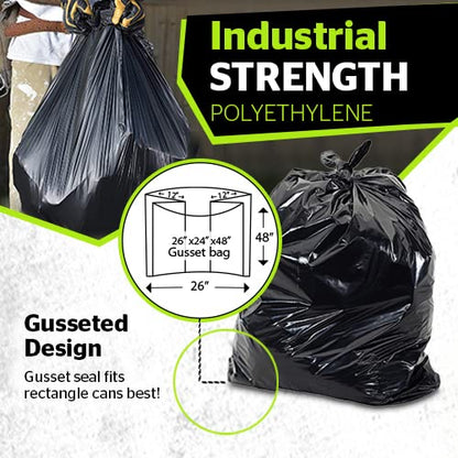 Aluf Plastics 65 Gal Black Heavy Duty Garbage Bags 1.5 Mil
