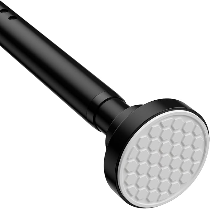 MEXAU Black Tension Curtain Rod 40-78 Inch Long Tension Rod 1.26" Spring Tension Curtain Rod Adjustable Curtain Rods No Drilling Tension Shower Rod Curtain Tension Rod for Bathroom Windows Doorways