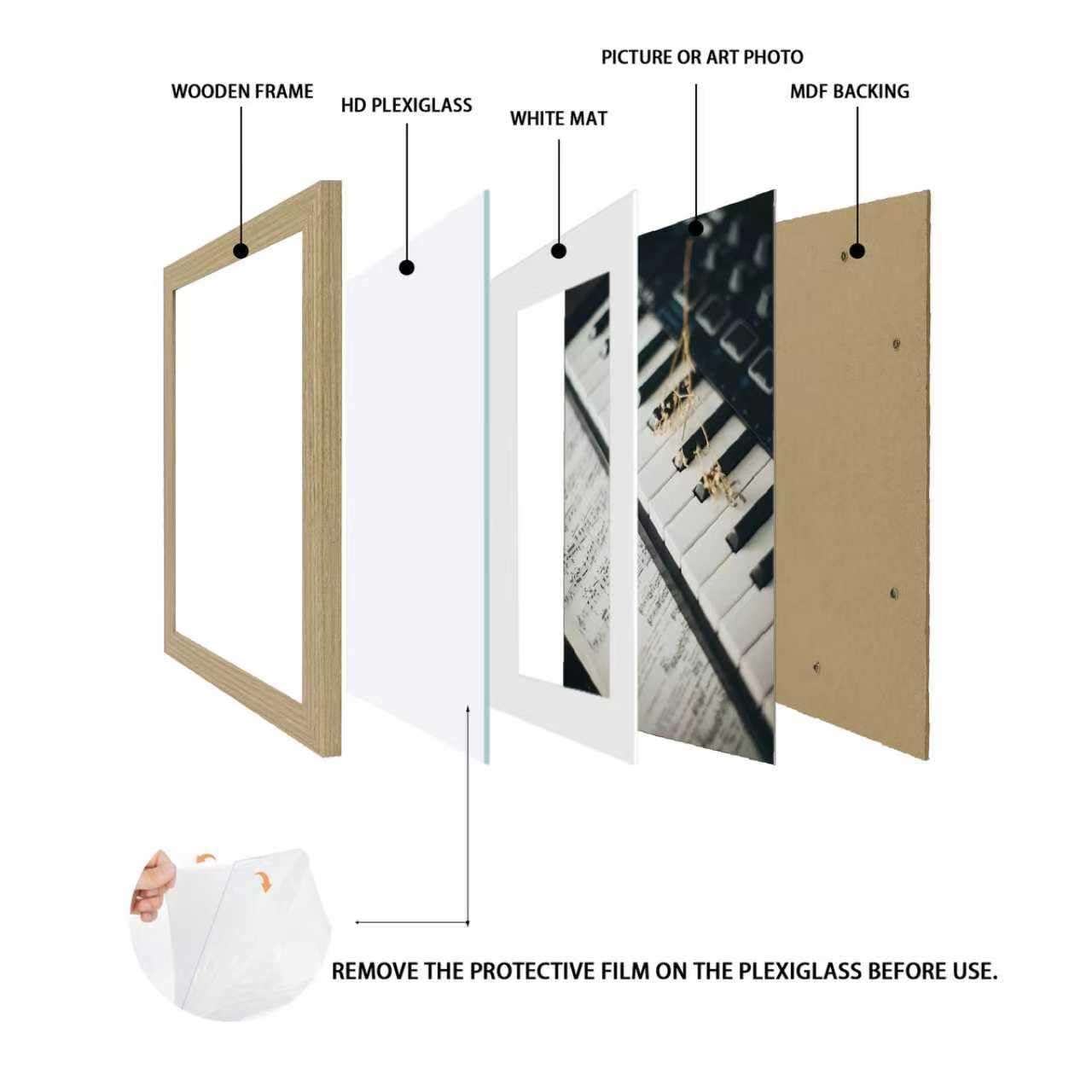 TransGreen 12x16 Picture Frame Set of 3, Photo Frame Display 9x12 Pictures with Mat or 12x16 without Mat, Hang on the Wall, Beige