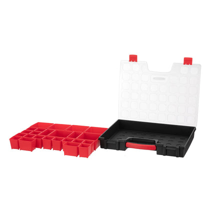 INTERTOOL Hardware Organizer with 24 Removable Bins - Small Parts Storage Tool Box for Nuts, Bolts, Screws, Nails - Portable Handle Transparent Lid with Locks BX08-4033