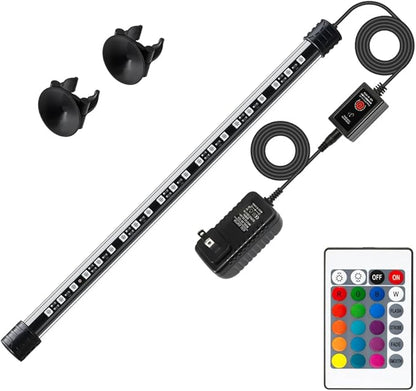 LED Aquarium Light with IP68 Waterproof and Memory Function Submersible Fish Tank Light with Remote and 16 Colors 15 Inches Brightness Adjustable Underwater Light Bar for Fish Tank Aquarium
