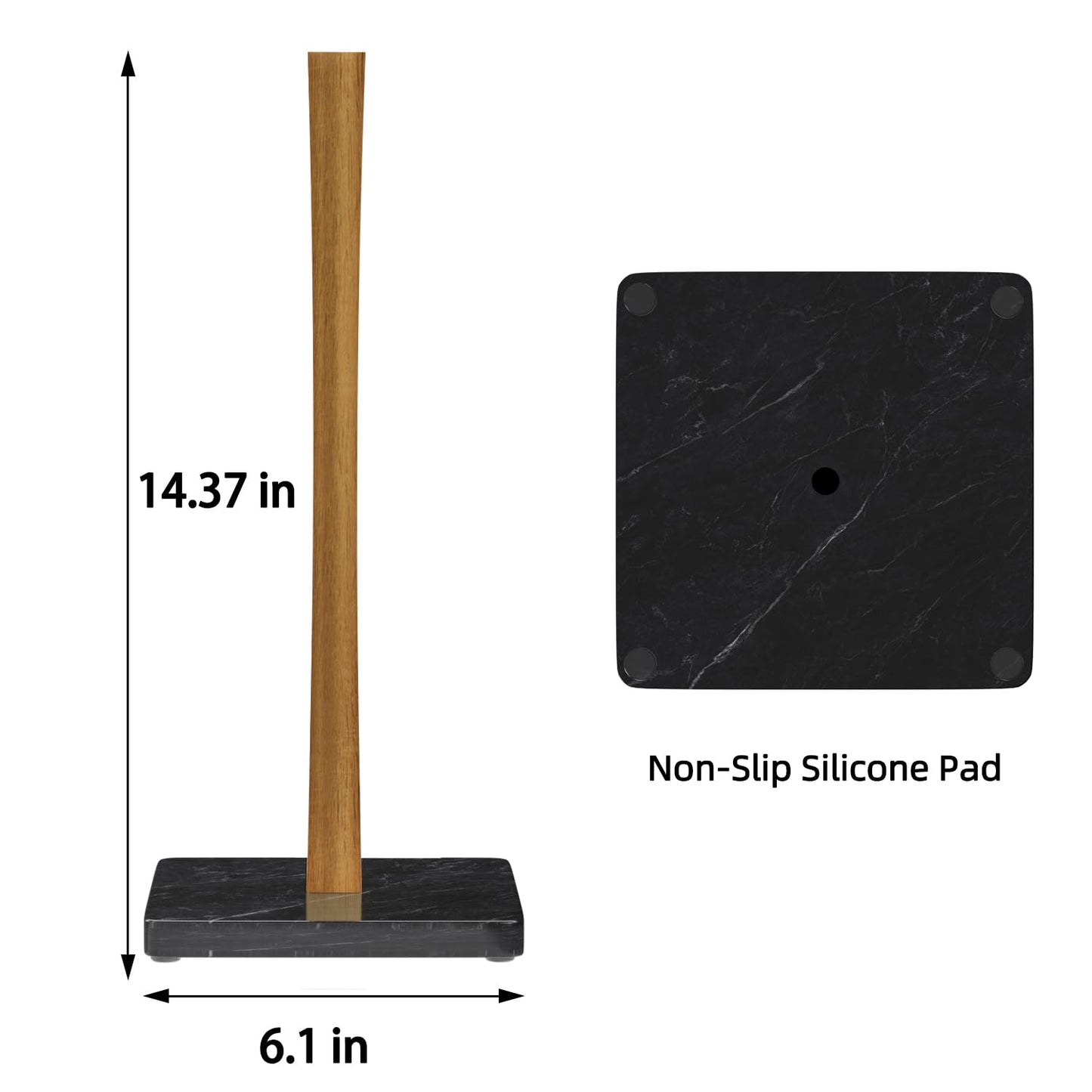 Buruis Wood Paper Towel Holder, Marble Base Modern Decorative Countertop Standing Rolls Holder for Kitchen, Toilet, Pantry and Bathroom (Square Marble Base Black)