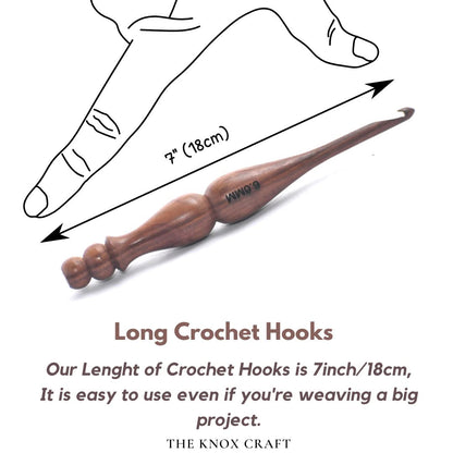 THE KNOX CRAFT Wooden Crochet Hook Set of 7 (4mm–10mm) – Ergonomic Soft Grip Handles, Smooth Wooden Yarn Hooks for Arthritic Hands – Beginner-Friendly Crochet Hooks Gift Set