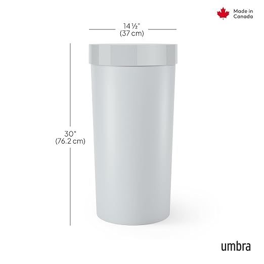 Umbra Vento Kitchen Trash Can – Large 16 Gal (62 L) Open Top Garbage Can for Home & Office – Modern Clean Design, Grey