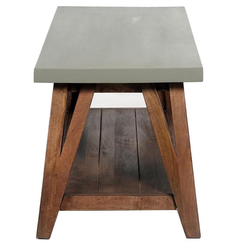 Brookside 40 in. Wide Entryway Bench - Industrial Farmhouse Style with Concrete-Coated Top and Solid Wood Base, Versatile Use for Storage, Seating in Entryway, Outdoor, or Dining Room