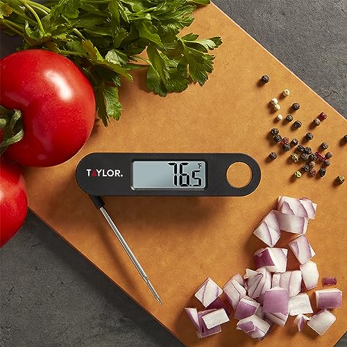 Taylor 1476 Instant Read Digital Meat Food Grill BBQ Cooking Kitchen Thermometer, Tailgating and Grilling Compact Folding Probe, Black