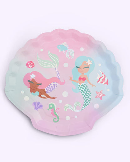 xo, Fetti Mermaid Shell Birthday Plates - 24 pk, 9" | Mermaid Bday Party Supplies, Under The Sea Decorations, Let's Shellabrate Party Favors
