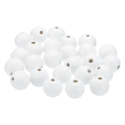 PATIKIL 30mm White Wooden Round Beads, 25 Pack Loose Beads for DIY Craft Jewelry Making Home Decoration