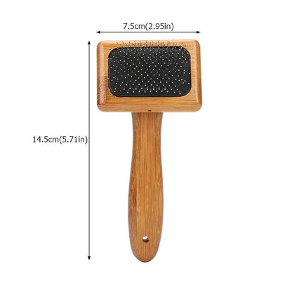 Oumefar 1PCS Bamboo Dog Hair Comb, Pet Wooden Brush Massage Grooming Slicker Brush with Rounded Bristles(Charged)