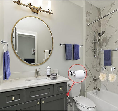 10 Pieces Polished Chrome Bathroom Hardware Accessories Set,Hand Towel Ring,16 inch Towel Bar,Toilet Paper Holder,4pcsTowel Hooks,Round SUS304 Stainless Steel Heavy Duty Wall Mount Holder,Towel Rack