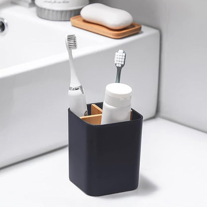 Bamboo Toothbrush Holder for Bathrooms, 3 Slots Toothbrush and Toothpaste