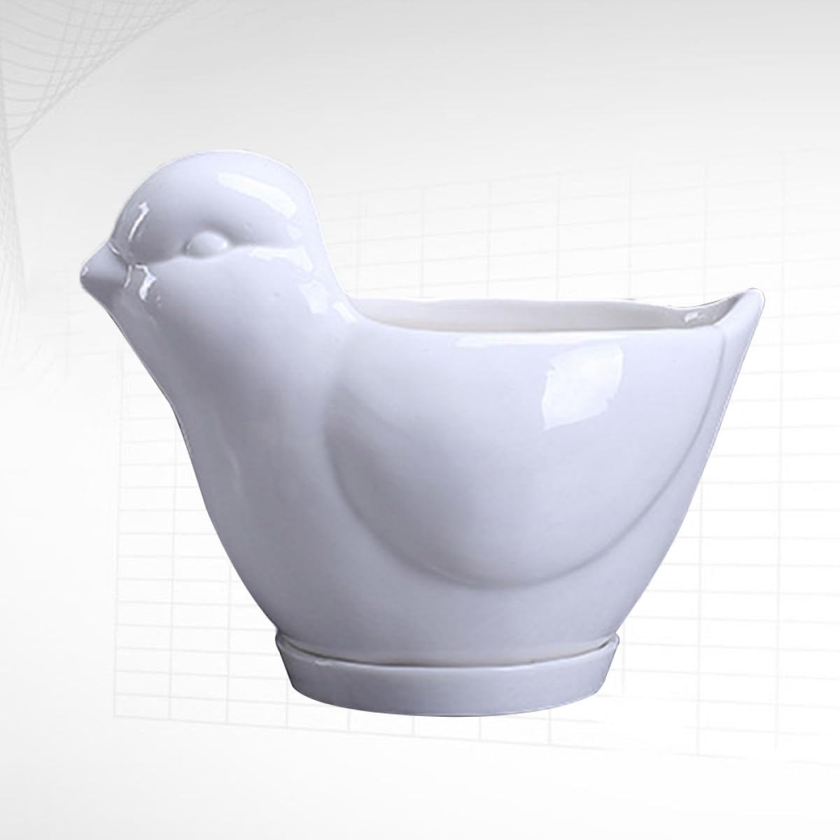 CALLARON Ceramic Bird Shape Flower Pot and Succulent Plant Container Tray, Small White Cartoon Planter for Indoor Desktop Decor