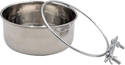 2 Packs, Pet Food Water Bowl with Clamp Holder Stainless Steel Coop Cup Hanging Feeder for Dog Bird Parrot Cat Rabbit, M&L