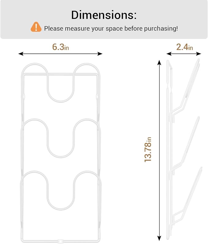 ORDORA 2 Pack Pot Lid Organizer Rack for Cabinet Door, 6-Tier Pot Lid Holders inside Cabinet, No Drilling Adhesive Wall Door Mounted Rustproof Pots and Pans Cover Organizers for Kitchen Storage, White