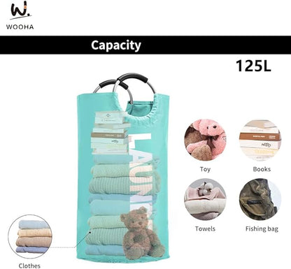 WOOHA 125L Large laundry basket, Collapsible laundry hamper, Tall Clothes