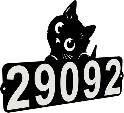 Metal Cat Address Plaque, Address Number, Waterproof, Horizontal & Vertical Mounted Address Sign for House Home Office Street Yard Mailbox