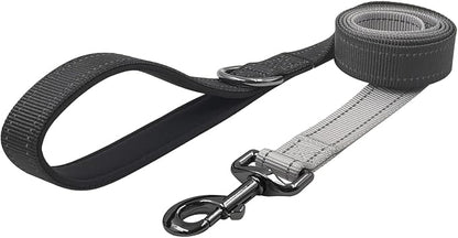Dog Collar Leash Set, Gradient Color, with Safety Reflective Strips, 5 ft Matching Leash, Neoprene Padded Handle, Adjustable 4 Sizes for Small Medium Large Dogs.(L, Black Grey)
