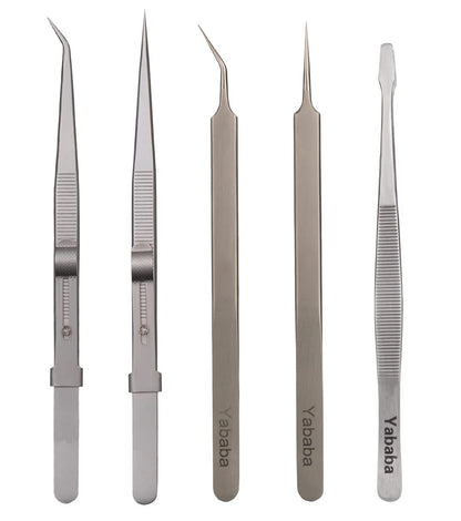 Tweezers, 5 Pcs Precision Tweezers Set, Anti-Static Stainless Steel Long Tweezers Kit for Electronics, Laboratory Work, Jewelry-Making, Craft, Soldering, Hobby, Watches, Car Machines Repair Etc