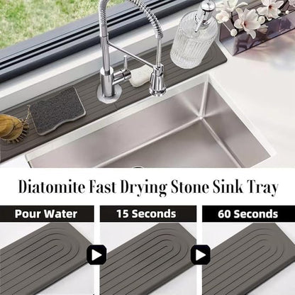 Quick Drying Stone Faucet Mat for Kitchen Sink, 15.7'' Long Diatomite Sink Tray