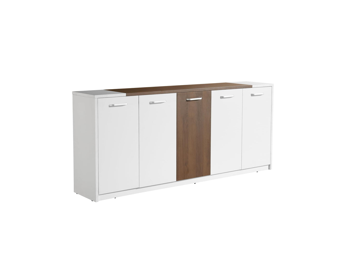 Leon 87" Wood Office Furniture Set of 3pcs | Executive Right Side L Shaped Corner Desk & File Drawers w/Telescopic Rail | Coffee Table | Storage Cabinet w/Chrome Handles | Modern Home Workstation