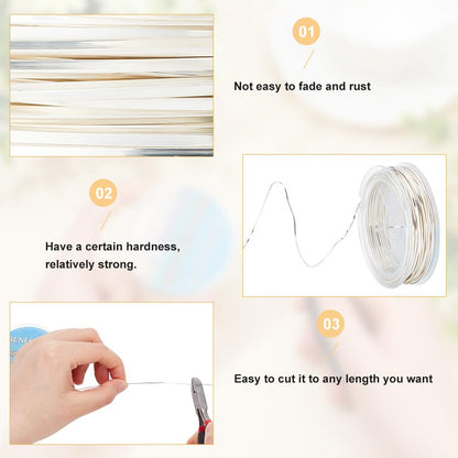 BENECREAT 33 Feet 21Gague Square Copper Wire, Silver Craft Copper Wire Tarnish Resistant Jewelry Wire for Jewelry, Hobby Craft Making, Floral, Decorations